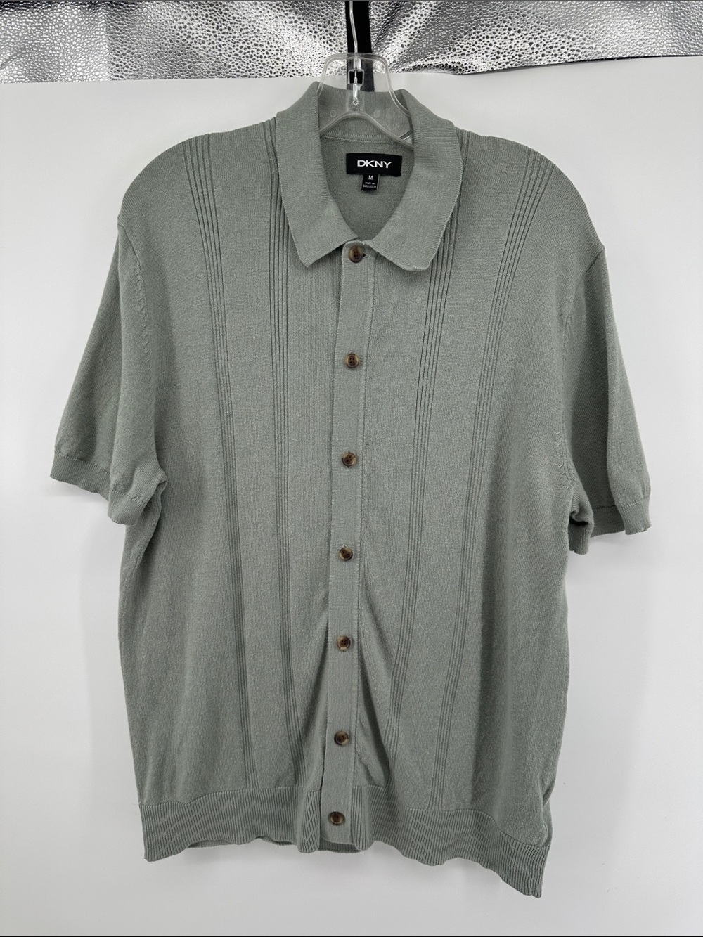 DKNY Old Money Ivy League Preppy LuxuryLight Sage Green Casual S/S B/F Shirt SzM